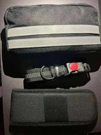 Close-up of the storage pouch on a hands-free dog leash, showing zipper and space for treats or keys.