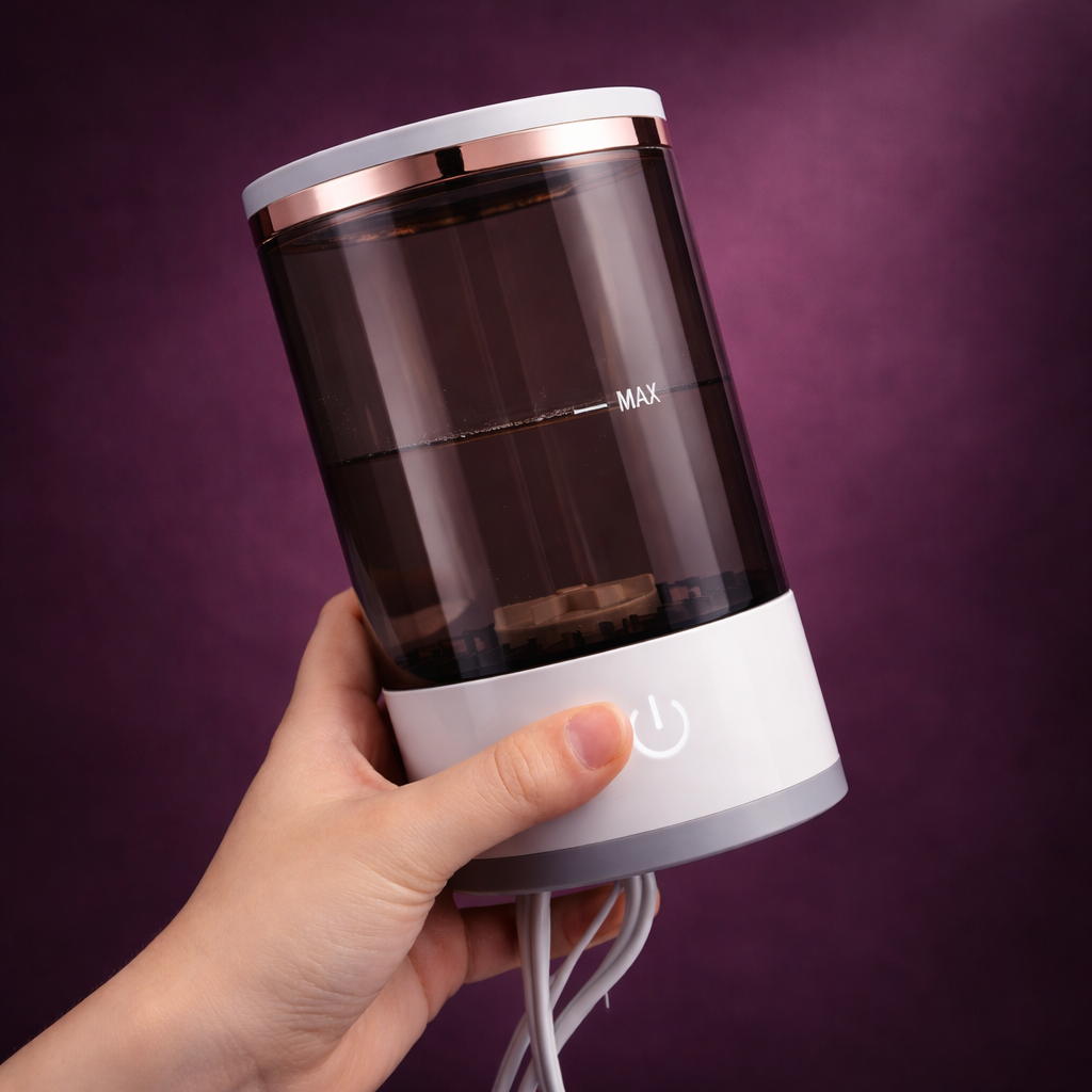 Electric Makeup Brush Cleaner™ What Used to Take Hours Now Takes Seconds.